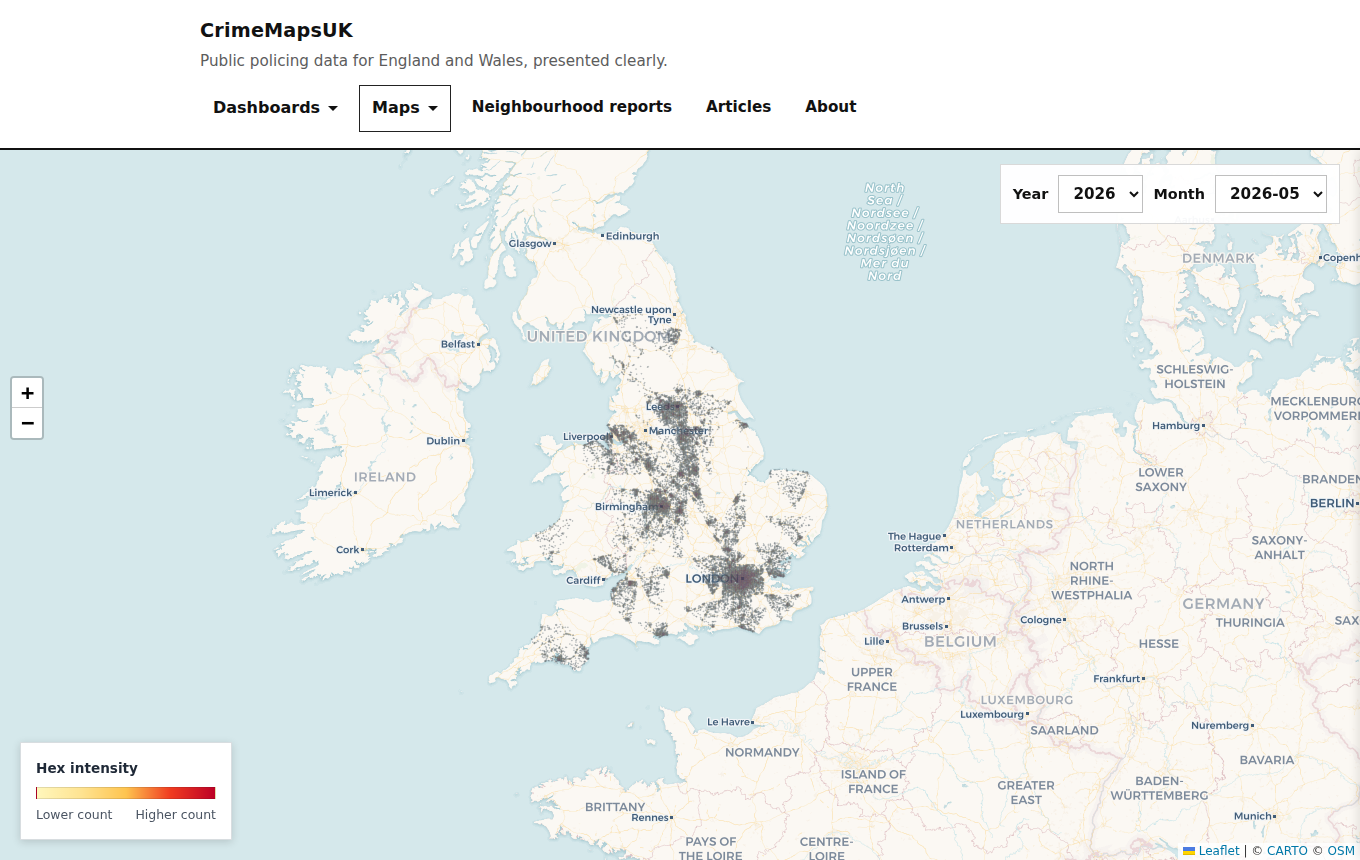 Crime hex map for England and Wales